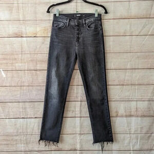 Hudson Size 26 Barbara Skinny Jeans Charcoal Raw Hem Stretchy Exposed Buttonfly